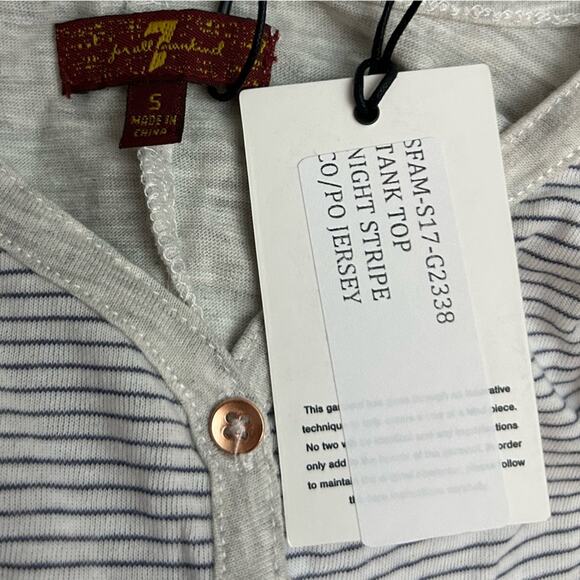 NWT 7 For All Mankind Striped V Neck Sleeveless Button Front Tank Top Shirt - Picture 4 of 4